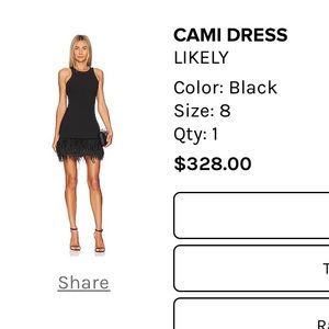 black mini dress with feathers, size L